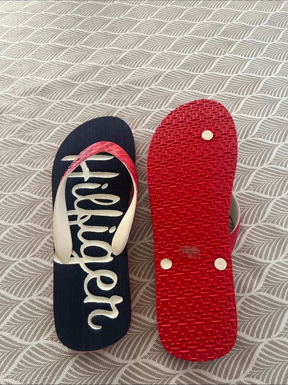 Tommy Hilfiger Navy, Red & White Logo Thong Sandals size 13 new